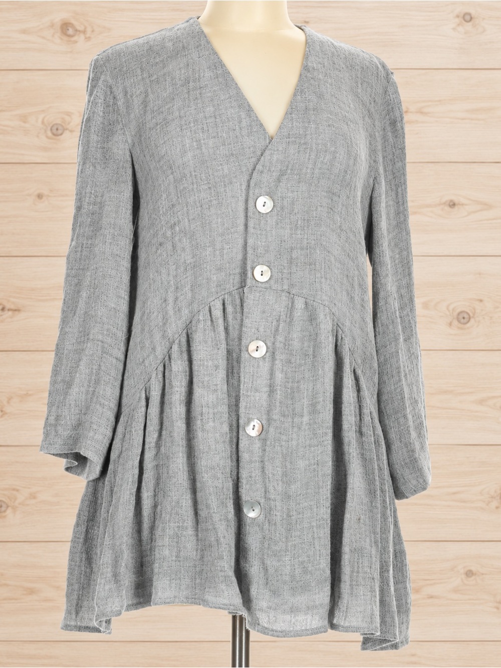 Zara Gray Button Front Drop Waist Tunic Dress M